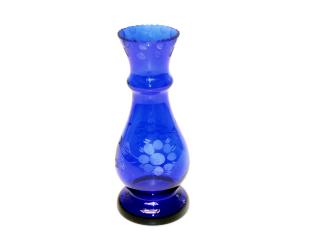 Váza, modrá, broušené sklo