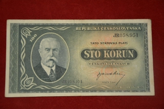 bankovka 100 korun Československých 1945 série JR