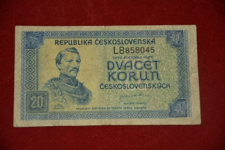 bankovka 20 korun Československých 1945 série LB